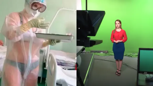 La enfermera viral por llevar solo un bikini debajo del EPI da el salto a la televisión local
