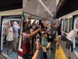 Mexicanos en el metro de Roma, con un pasajero violento.
