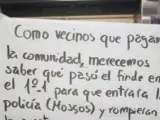 Los vecinos dejaron una nota para buscar explicaciones.