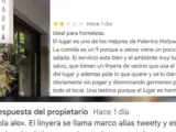 Captura de la reseña dejada por el cliente al restaurante.