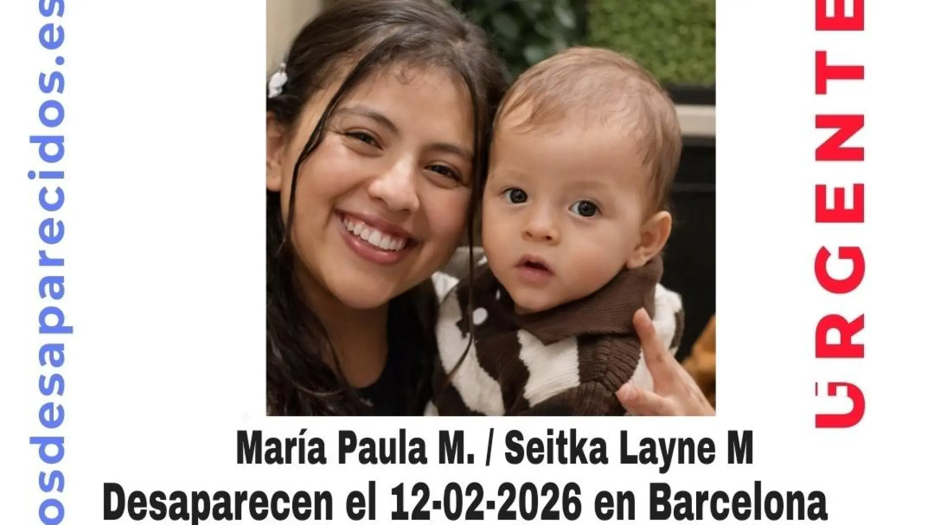 Buscan a una joven de 23 años y a su hijo de dos desaparecidos en Barcelona el 12 de febrero