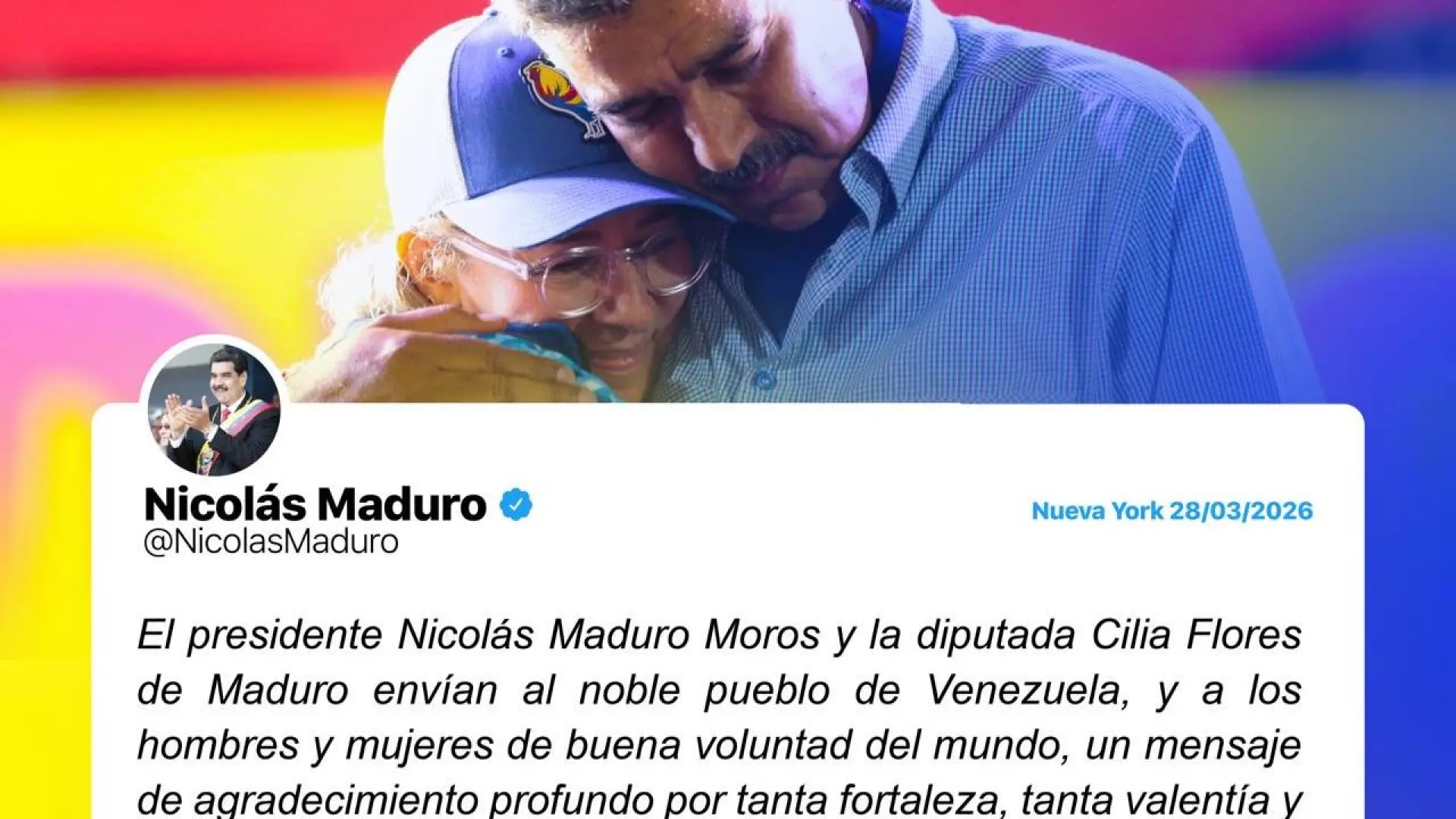Maduro pide desde la cárcel en EEUU consolidar "la reconciliación, el perdón y el reencuentro" en Venezuela