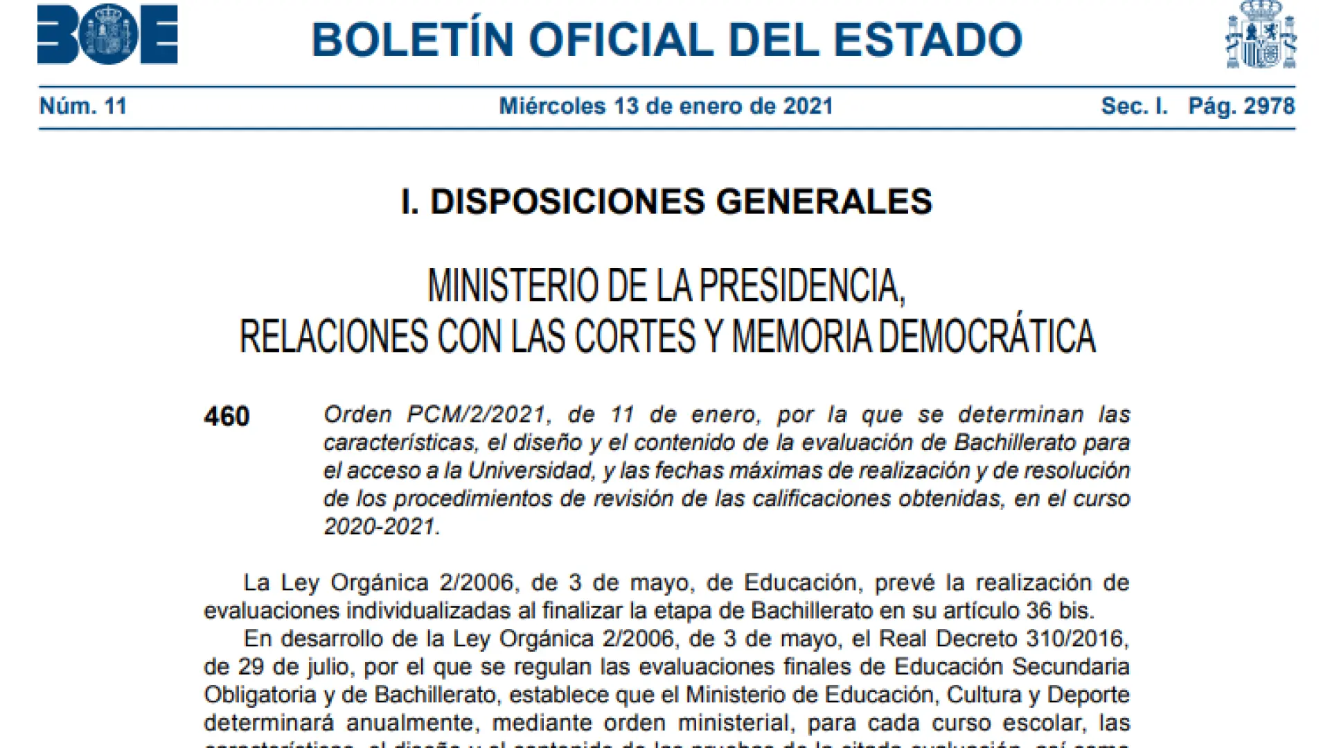 Descarga en PDF el BOE que regula las pruebas de acceso a la