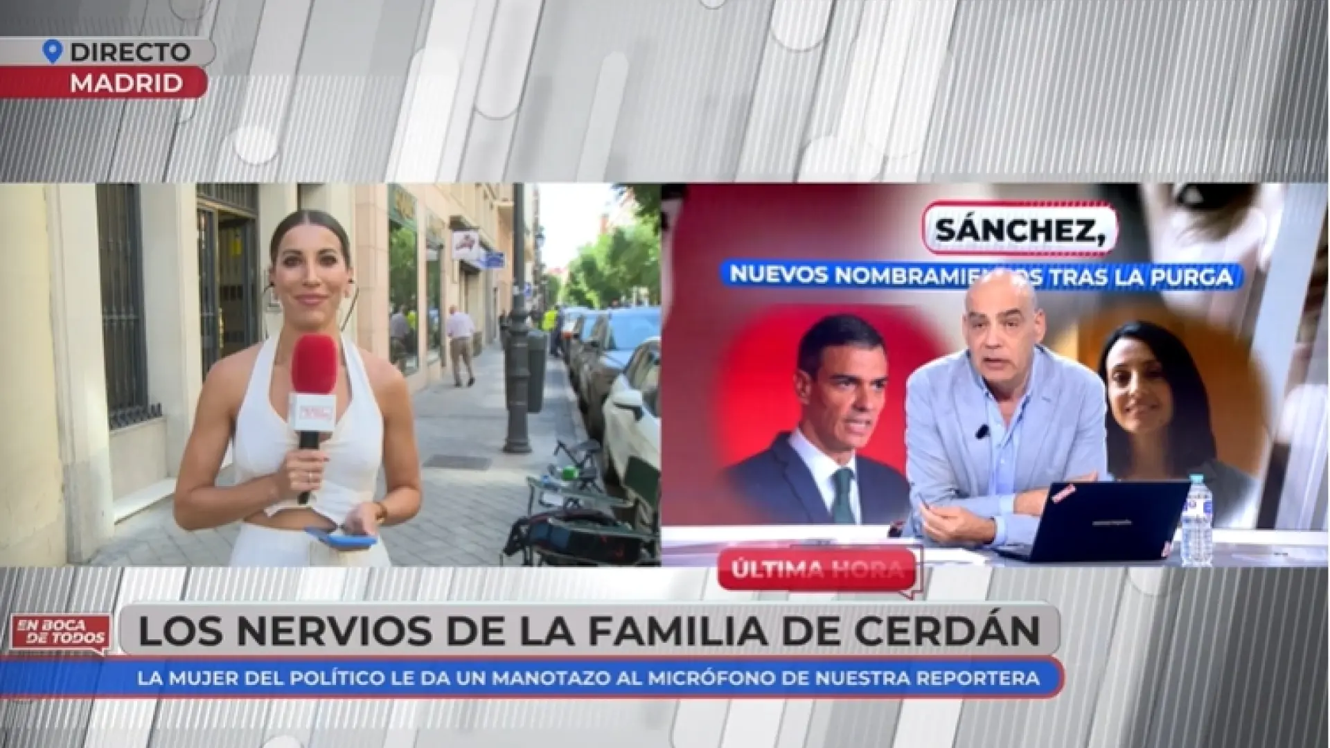 La esposa de Santos Cerdán, desbordada, golpea el micrófono de 'En boca de todos': "Estamos trabajando, no tiene que contestar"