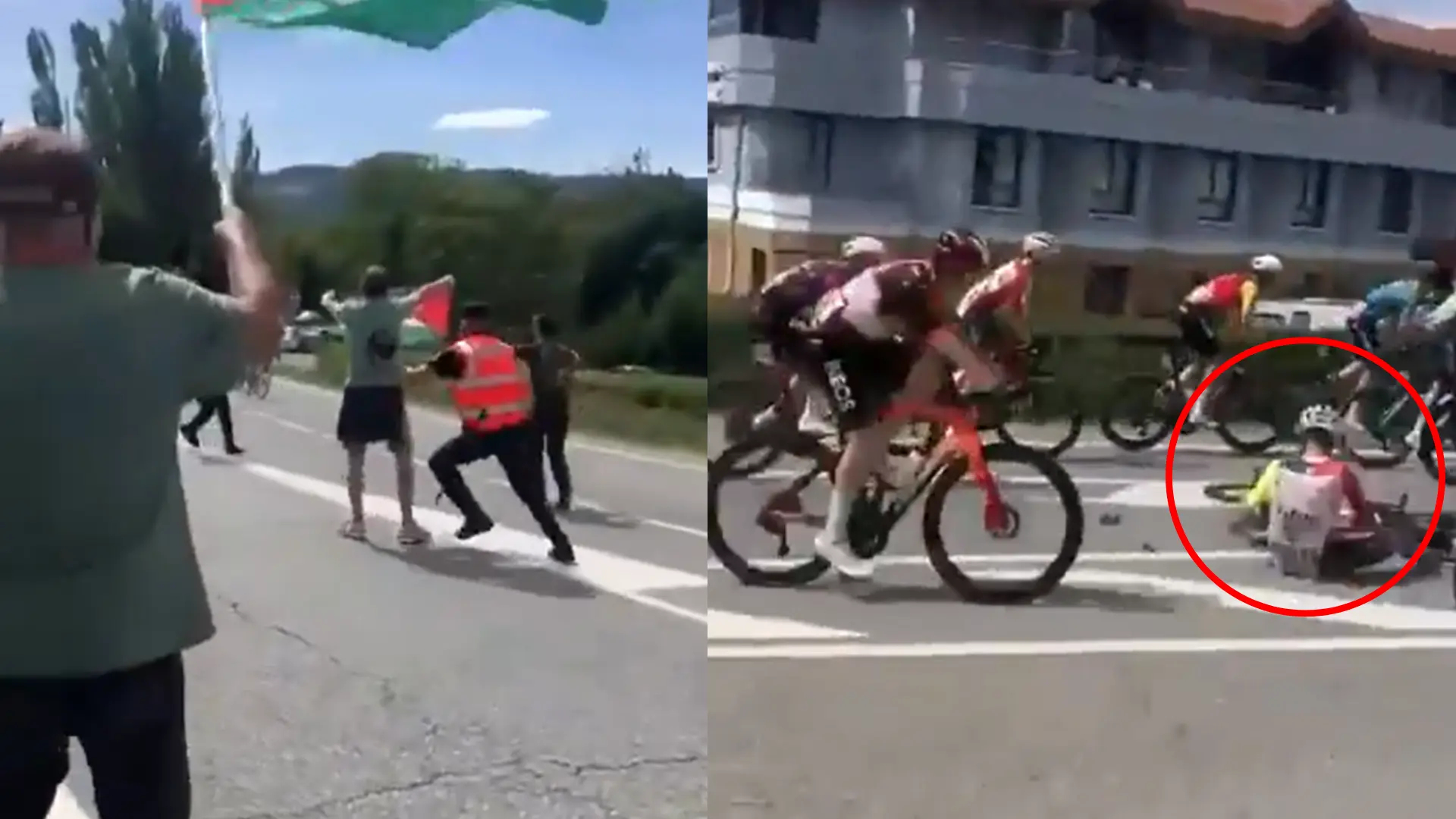 Activistas propalestina provocan la caída de un ciclista tras colarse en la Vuelta a España para protestar contra el Israel-Premier Tech