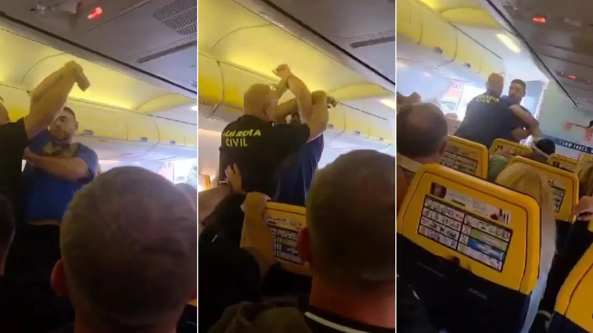 Graban cómo la Guardia Civil detiene a dos británicos borrachos y agresivos a bordo de un avión de Ryanair
