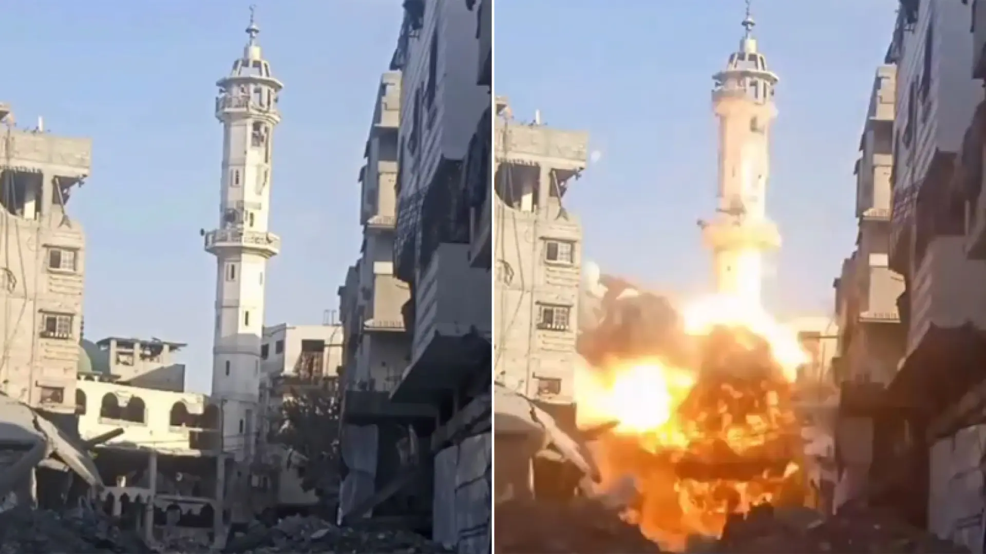 Israel continúa destruyendo Ciudad de Gaza: el momento en el que bombardea una mezquita del siglo XIII