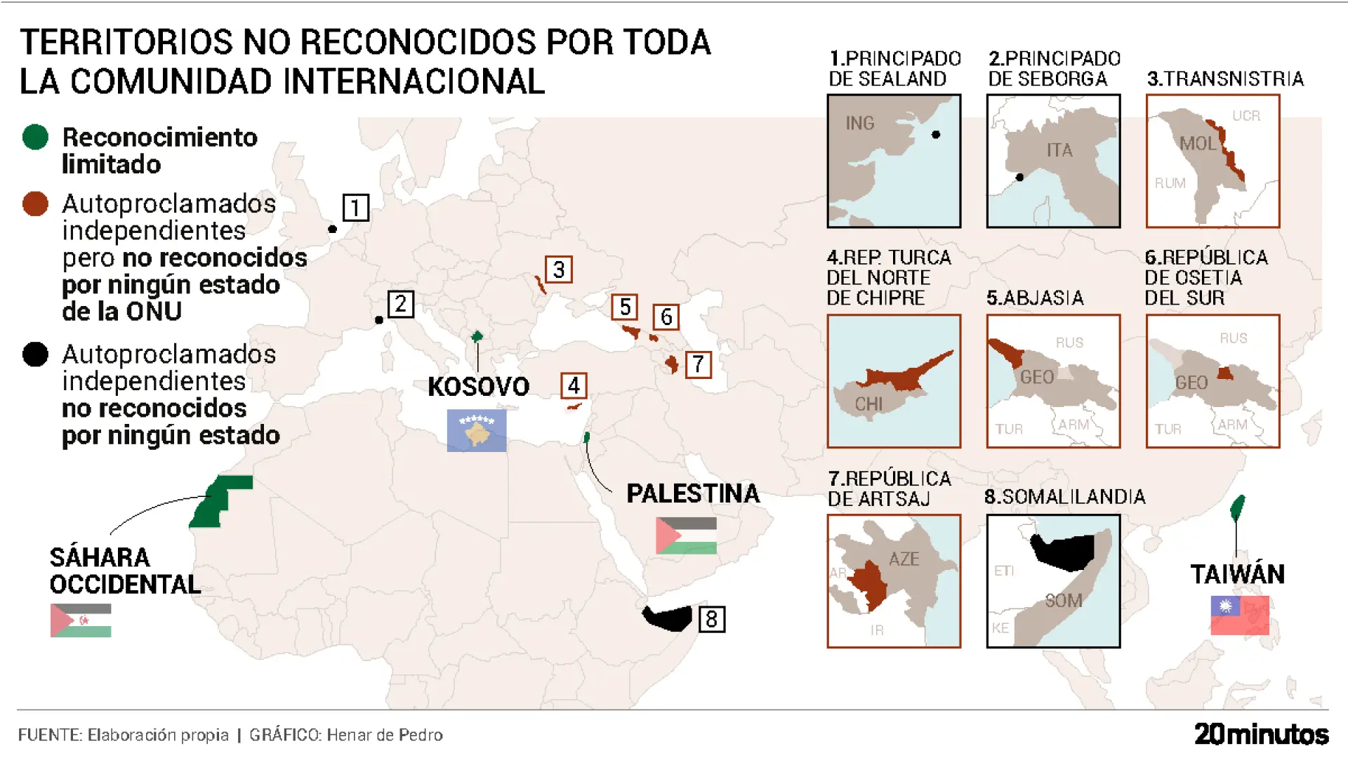 Los otros territorios del mundo que como Palestina no están reconocidos como países por la comunidad internacional