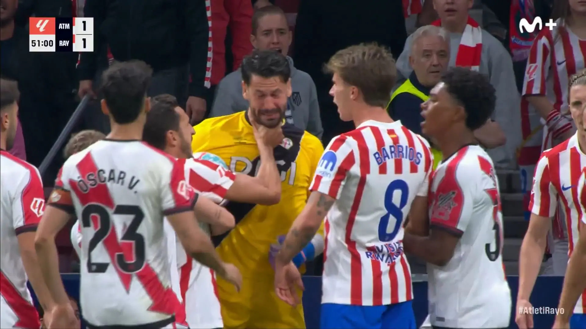 La polémica del Atleti - Rayo más tenso: amarilla a Koke tras agarrar del cuello a Batalla en plena tangana