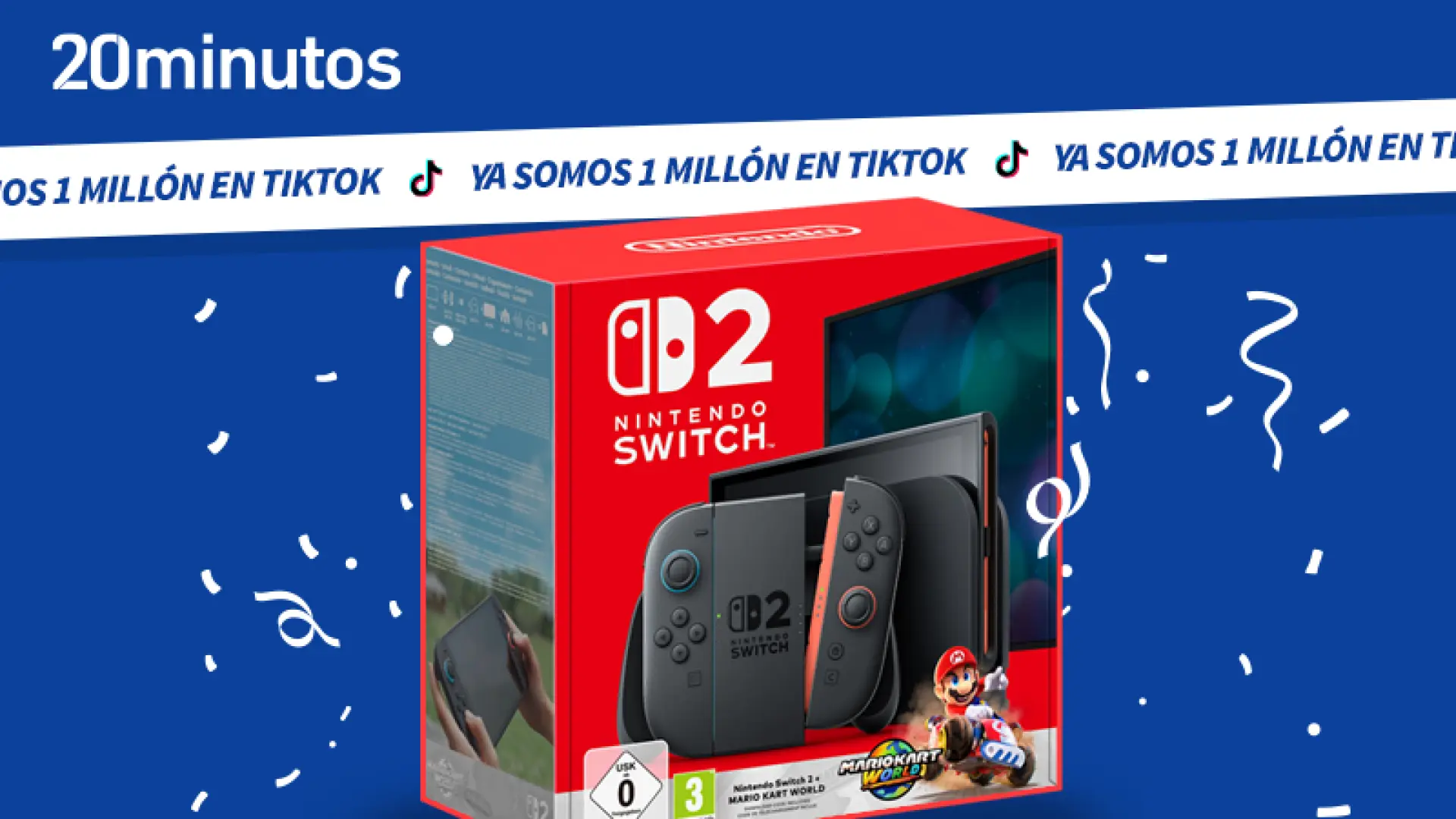 Gana una Nintendo Switch 2 con el Mario Kart World para celebrar el millón de seguidores de 20minutos en TikTok