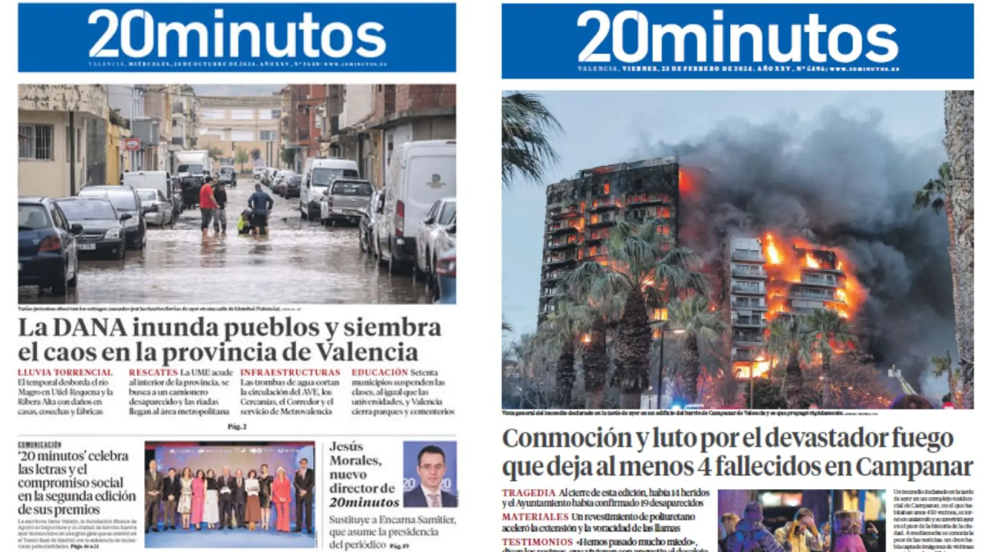 25 años de 20minutos: las mejores portadas del periódico en Valencia