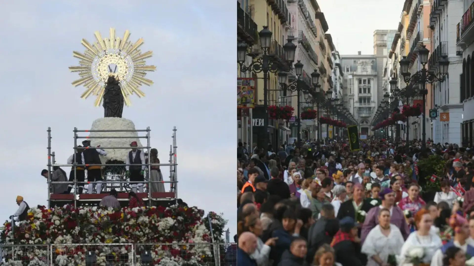 La Virgen del Pilar luce en Zaragoza su manto floral en una jornada multitudinaria