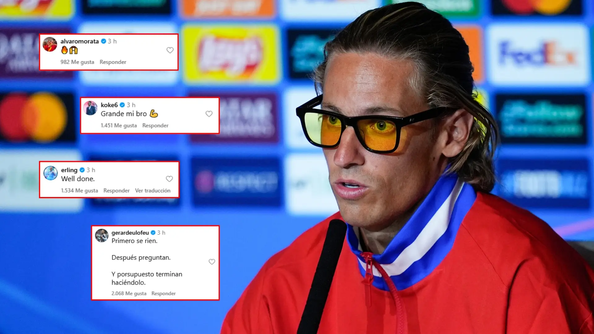 Álvaro Morata, Koke, Haaland... El apoyo de los futbolistas a Marcos Llorente por las gafas amarillas: "Primero se ríen..."