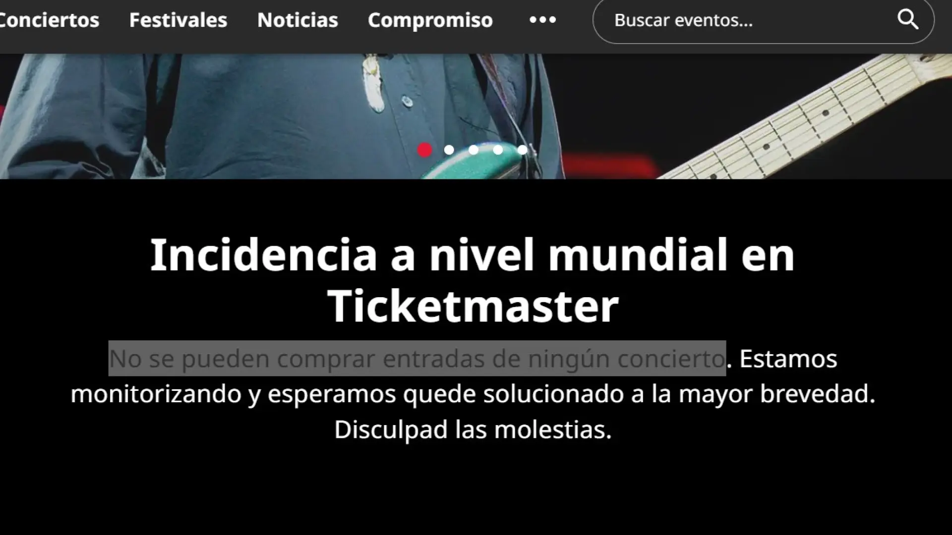 Caída a nivel mundial de Ticketmaster: una incidencia impide comprar entradas para cualquier concierto