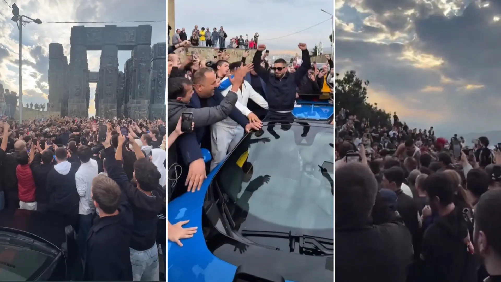 Ilia Topuria se da un baño de masas en Georgia: tiene que salir de su Ferrari para saludar a la multitud