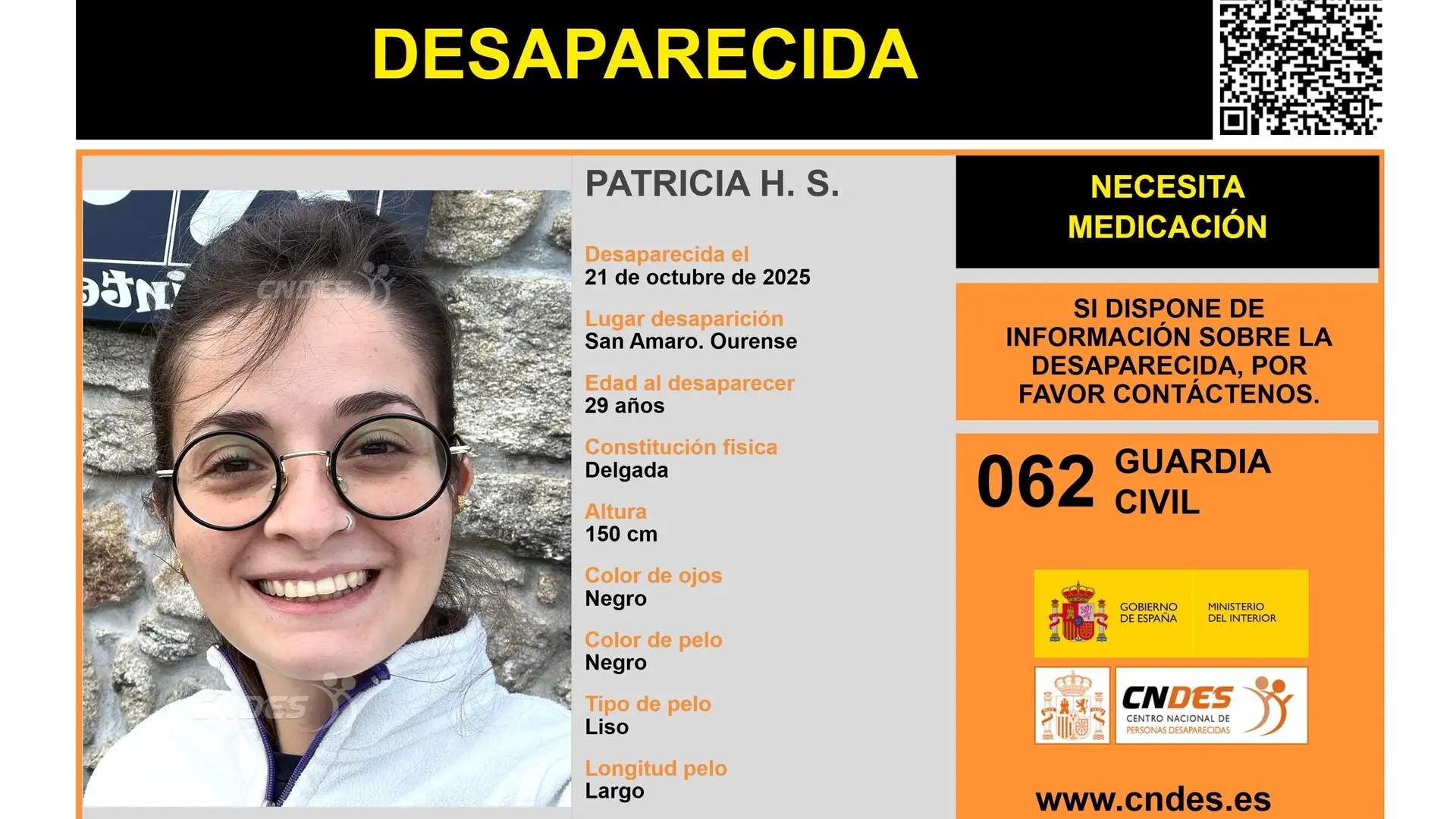 Buscan a Patricia, una mujer de 29 años desaparecida desde el martes en San Amaro que necesita medicación