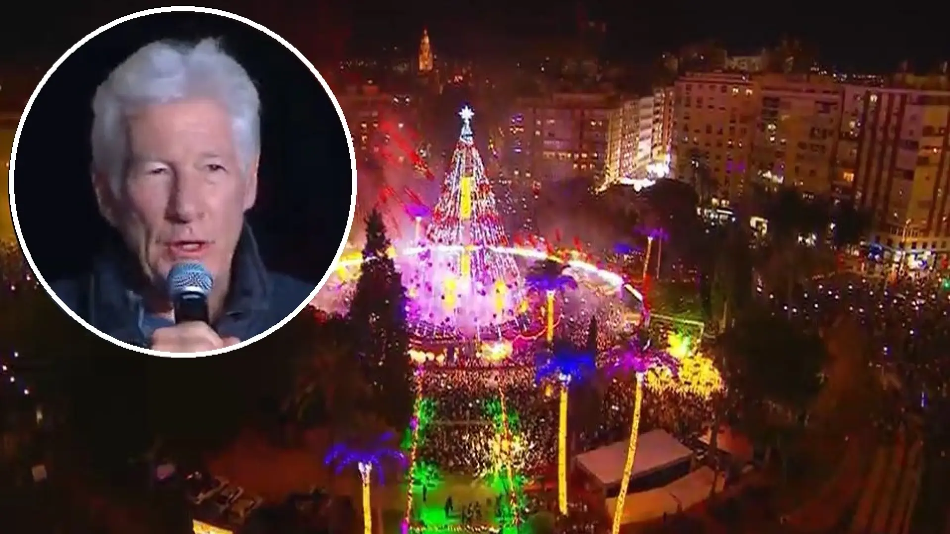 Richard Gere protagoniza el espectacular encendido de Navidad en Murcia y tira de spanglish: "The mayor is very simpático"