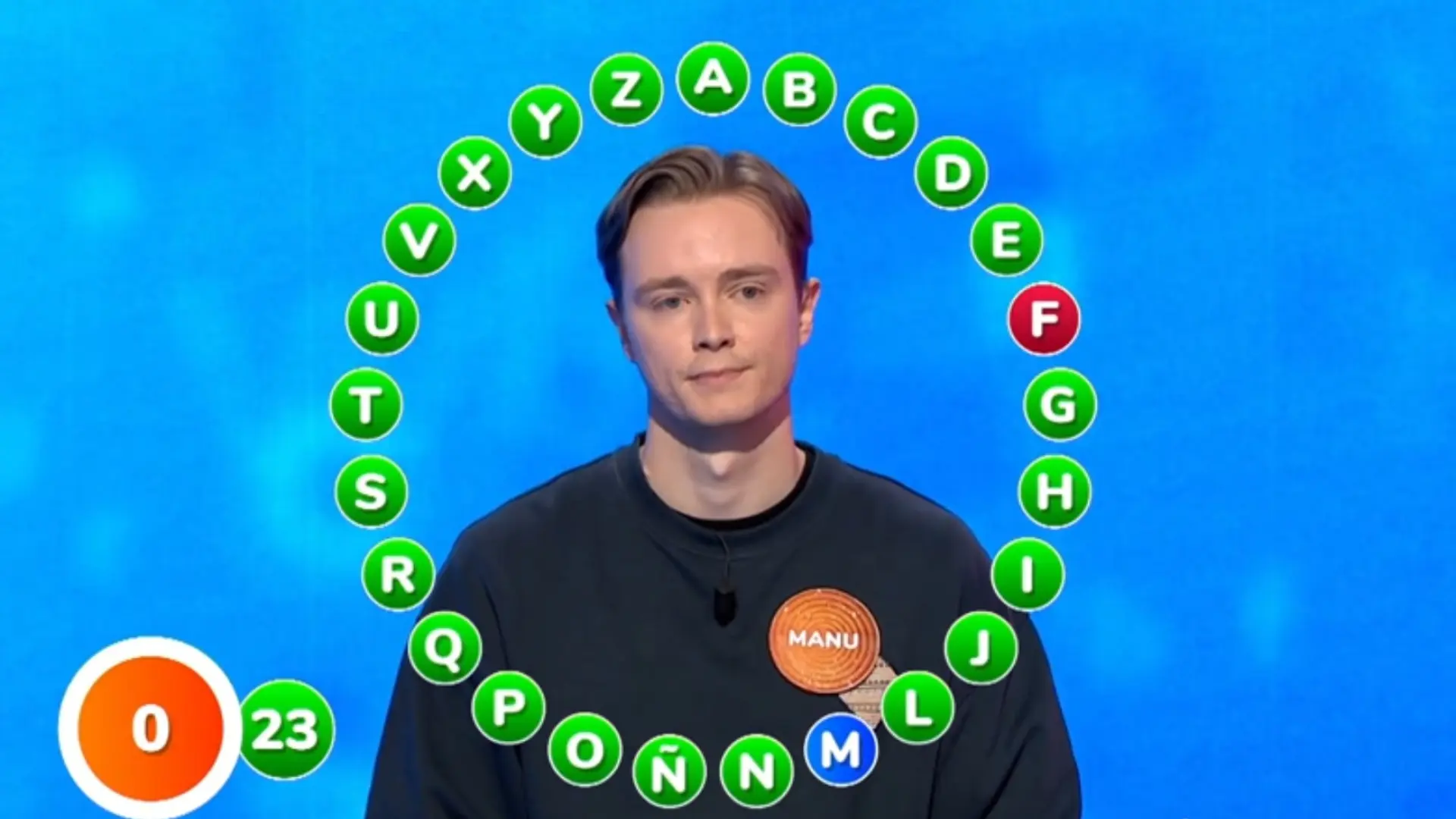 Manu se queda a dos letras de llevarse los 2.452.000 € del bote de 'Pasapalabra'