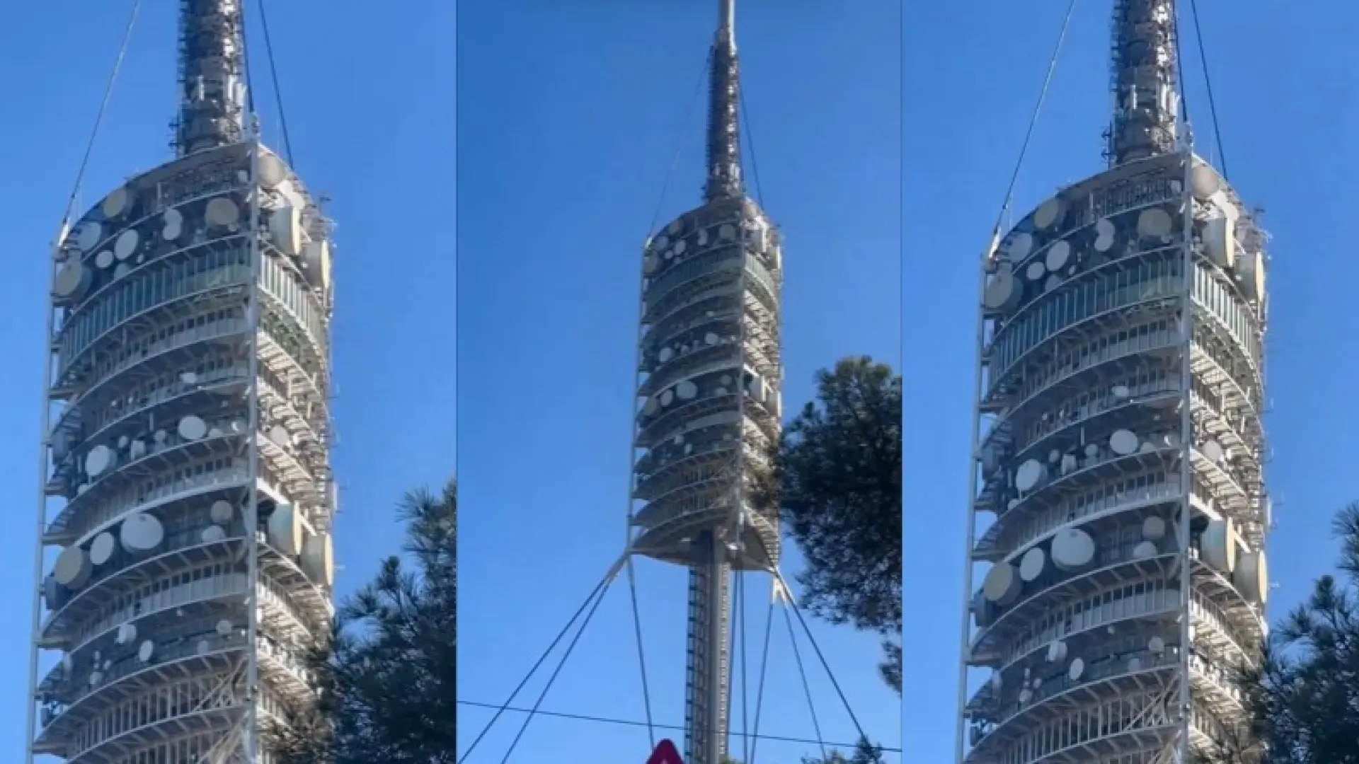 La fuerza del viento hace zozobrar la torre de Collserola de Barcelona