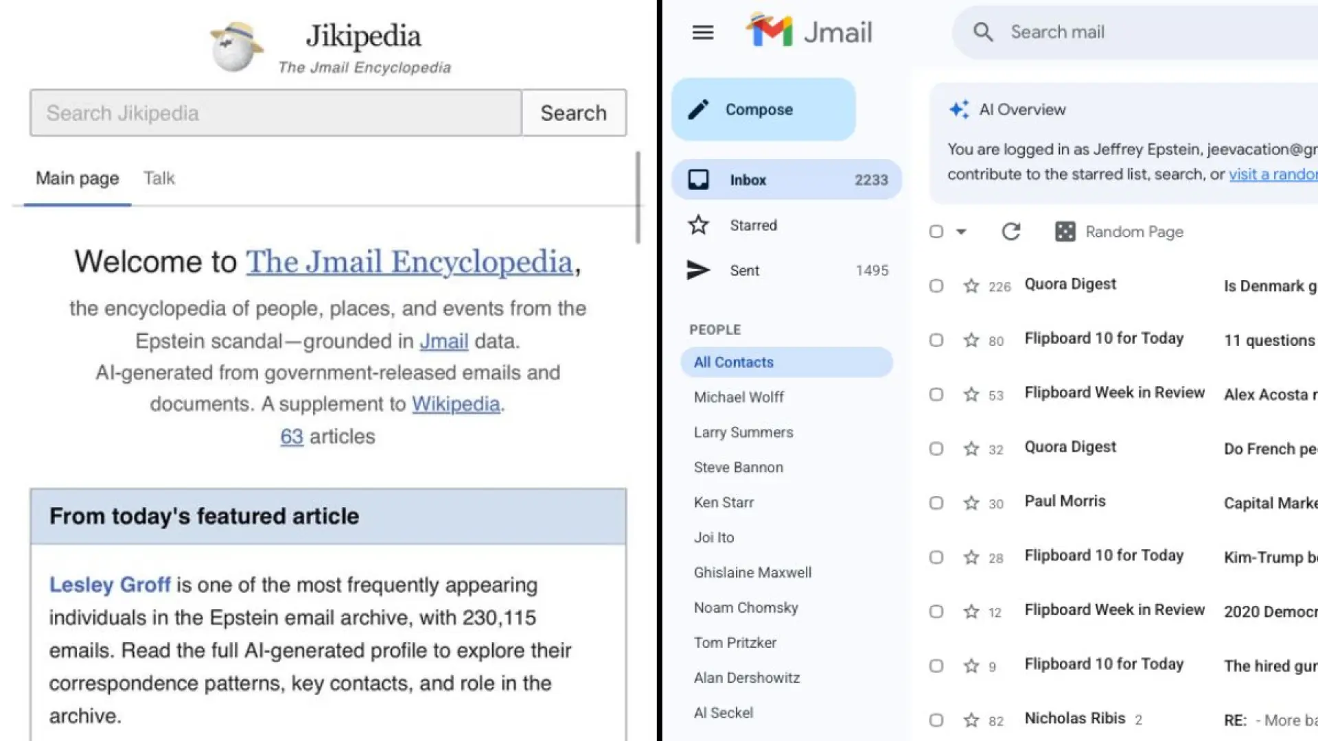 Jmail y Jikipedia: así son las webs para consultar los documentos del caso Jeffrey Epstein