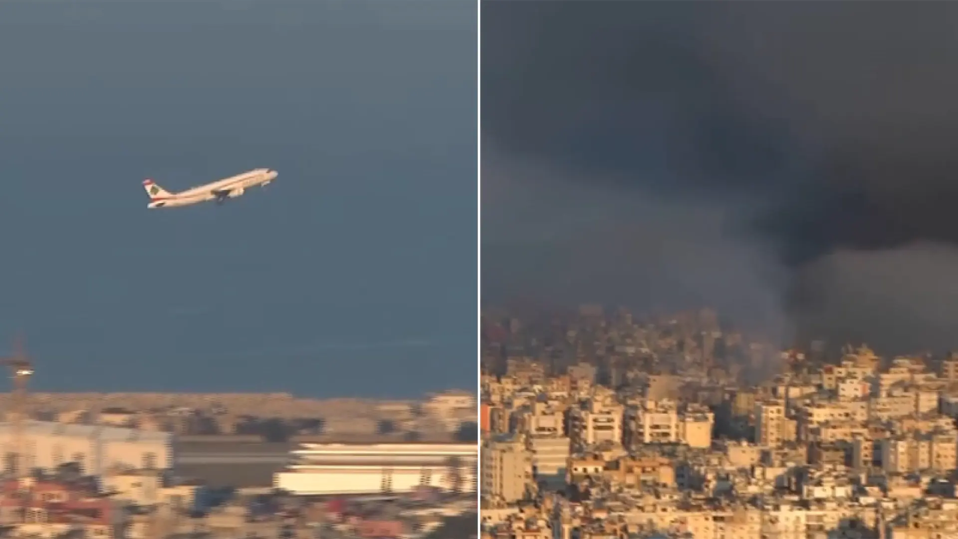 Así ha sido el peligroso despegue de un avión comercial entre humo y explosiones en Beirut