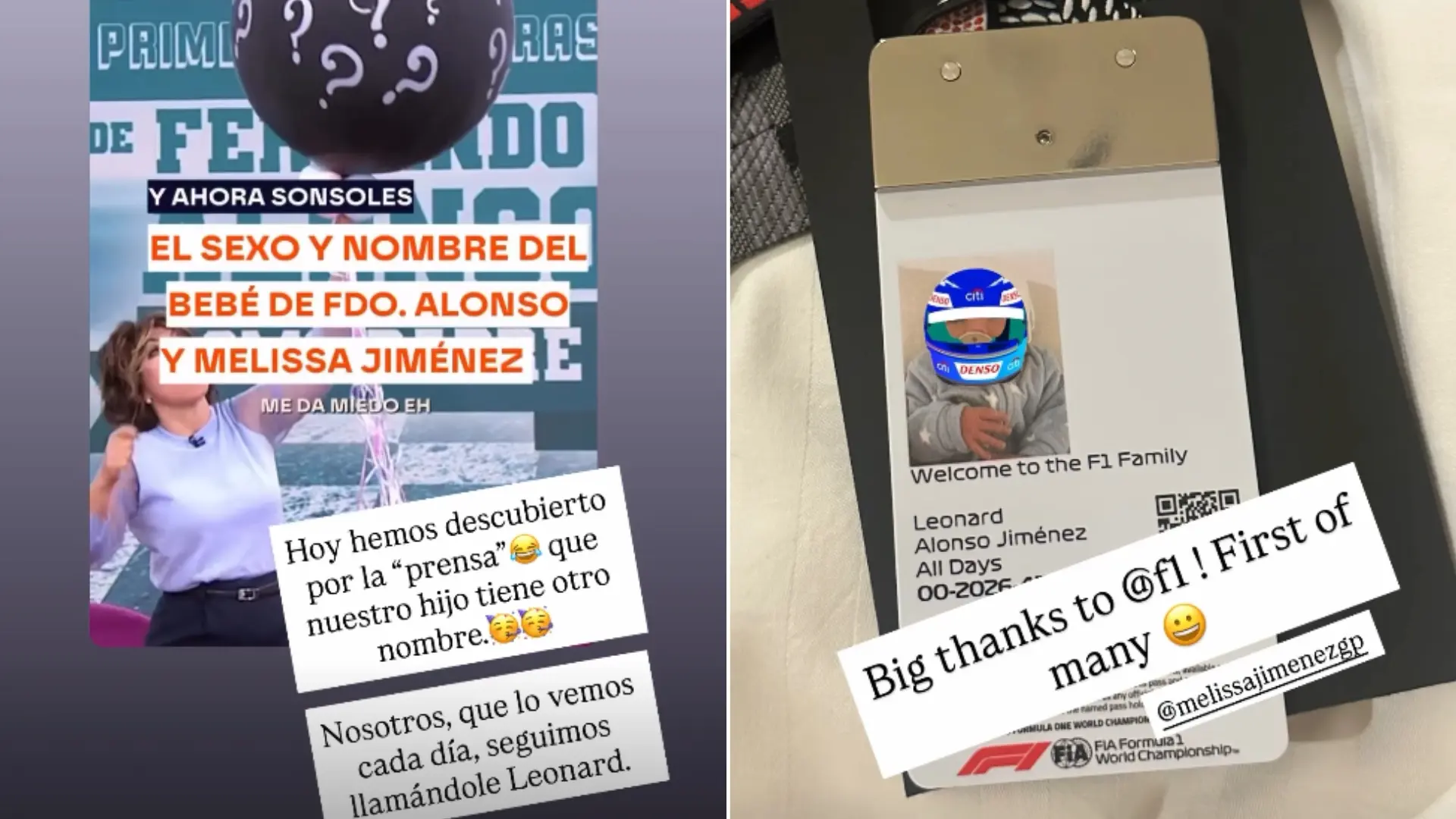 Fernando Alonso revela la primera imagen de su hijo y atiza a la prensa por el nombre: "Nosotros seguimos llamándole Leonard"