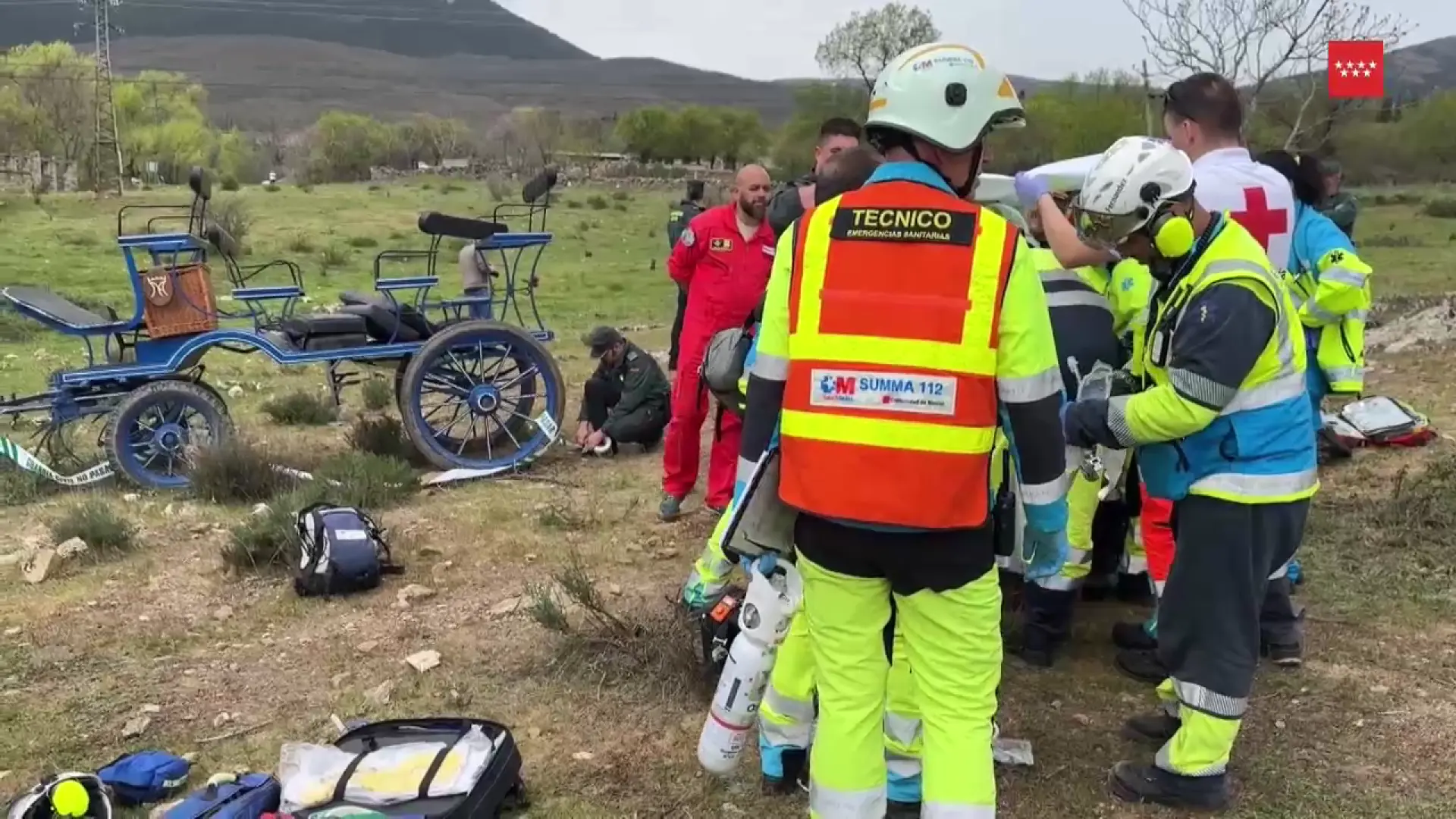 
         Siete heridos en un accidente de un coche de caballos de la feria de abril en Miraflores de la Sierra 
    