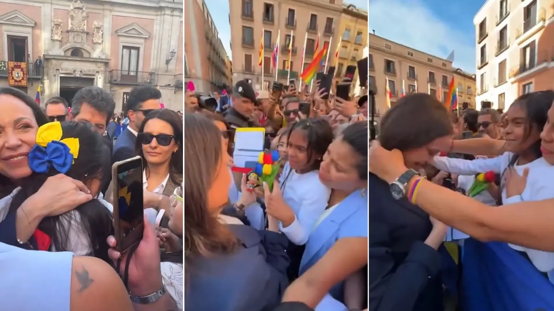 Una niña regala un funko de Wonder Woman a María Corina Machado en Madrid: 