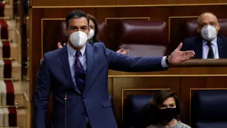 El presidente del Gobierno, Pedro Sánchez, durante la sesión de control.