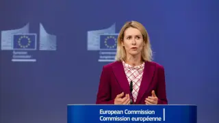 Kaja Kallas, en rueda de prensa.