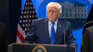El presidente de EE UU, Donald Trump, en una rueda de prensa desde la Casa Blanca el pasado viernes.