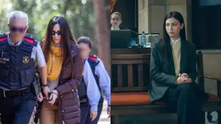 Combo de Rosa Peral detenida y Úrsula Corberó en un fragmento de 'El cuerpo en llamas' de Netflix