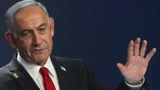 Israeli Prime Minister Benjamin Netanyahu speaks during a press conference in Jerusalem, Wednesday, May 21, 2025. (Ronen Zvulun/Pool Photo via AP)