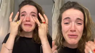 Sara López, o Sarusqui, rompe a llorar tras ser 'baneada' de Instagram.