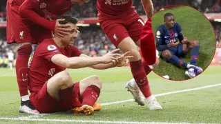 La celebración de videojuego de Diogo Jota, en un partido con el Liverpool; y el homenaje de Dembélé con el PSG.