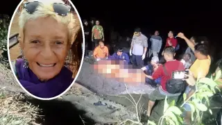 Momento en el que el cuerpo de Matilde Muñoz es desenterrado en una playa de Senggigi, Indonesia.