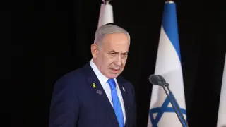 El primer ministro de Israel, Benjamin Netanyahu, este jueves durante una ceremonia en honor a los caídos en la guerra de Gaza.