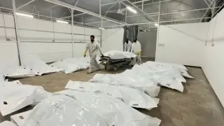 Cuerpos de palestinos entregados este jueves por Israel.