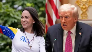 Combo de fotos de María Corina Machado y Donald Trump.
