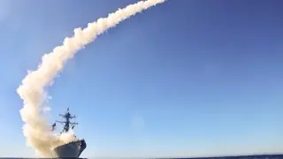 201201-N-WC726-569 PACIFIC OCEAN (Dec. 01, 2020) - The guided-missile destroyer USS Chafee (DDG 90) launches a Block V Tomahawk, the weapon’s newest variant, during a three day missile exercise. This event marked the first time a Block V Tomahawk missile was operationally tested, marking the Navy’s transition to a more advanced capability for the fleet. Block V includes an upgrade that will enhance navigation performance and provide robust and reliable communications. Chafee is currently assigned to Carrier Strike Group ONE and is homeported in Pearl Harbor. (U.S. Navy photo by Ens. Sean Ianno/Released)