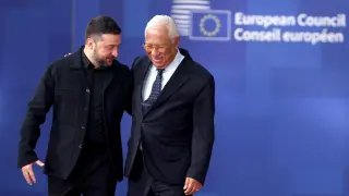 Zelenski y Costa a la llegada del primero este jueves a Bruselas.