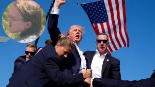 Imagen de Thomas Matthew Crooks insertada en la famosa foto de Trump tras el atentado.