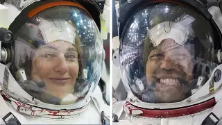 De izquierda a derecha, los astronautas de la NASA Jessica Meir y Chris Williams.