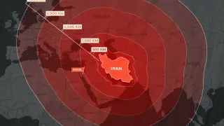Imagen difundida por las IDF en las que se muestra el alcance de los proyectiles iraníes.