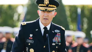 FILE - Army Chief of Staff Gen. Randy George speaks during the POW/MIA National Recognition Day Ceremony at the Pentagon, Sept. 19, 2025, in Washington. (AP Photo/Julia Demaree Nikhinson, file)