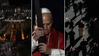 El Coliseo de Roma acogió un viacrucis de fuerte carga simbólica en el que el papa León XIV recuperó gestos históricos y reunió a miles de fieles en torno a una celebración marcada por el recogimiento, la luz de las antorchas y un mensaje de alcance universal frente a la guerra y los abusos de poder.