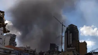 April 8, 2026, Beirut, Lebanon: Smoke reaches skyward after an Israeli attack targeted a residential area in Beirut, Lebanon on April 8, 2026. The Israeli military attacked at least 100 locations across Lebanon in 10 minutes in what the Israeli military called ''Operation Eternal Darkness.ÌÒ Israeli military spokesperson Avichay Adraee posted on X, formerly Twitter, that Hezbollah members have moved ÌÕtowards northern Beirut and mixed areas in the city.ÌÒ.He then threatened those areas stating, ÌÕMake no mistake, the destruction Hezbollah brought to the southern suburbs of Beirut will also spread with it. (Credit Image: © Daniel Carde/ZUMA Press Wire)