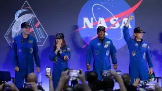 Los astronautas de la Artemis II, este sábado en Houston.