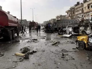Imagen del atentado en la ciudad siria de Homs.