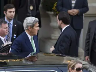 El Secretario de Estado estadounidense, John Kerry, a su llegada a la cita con su hom&oacute;logo ruso, Serguei Lavrov, para reanudar las negociaciones sobre Siria.